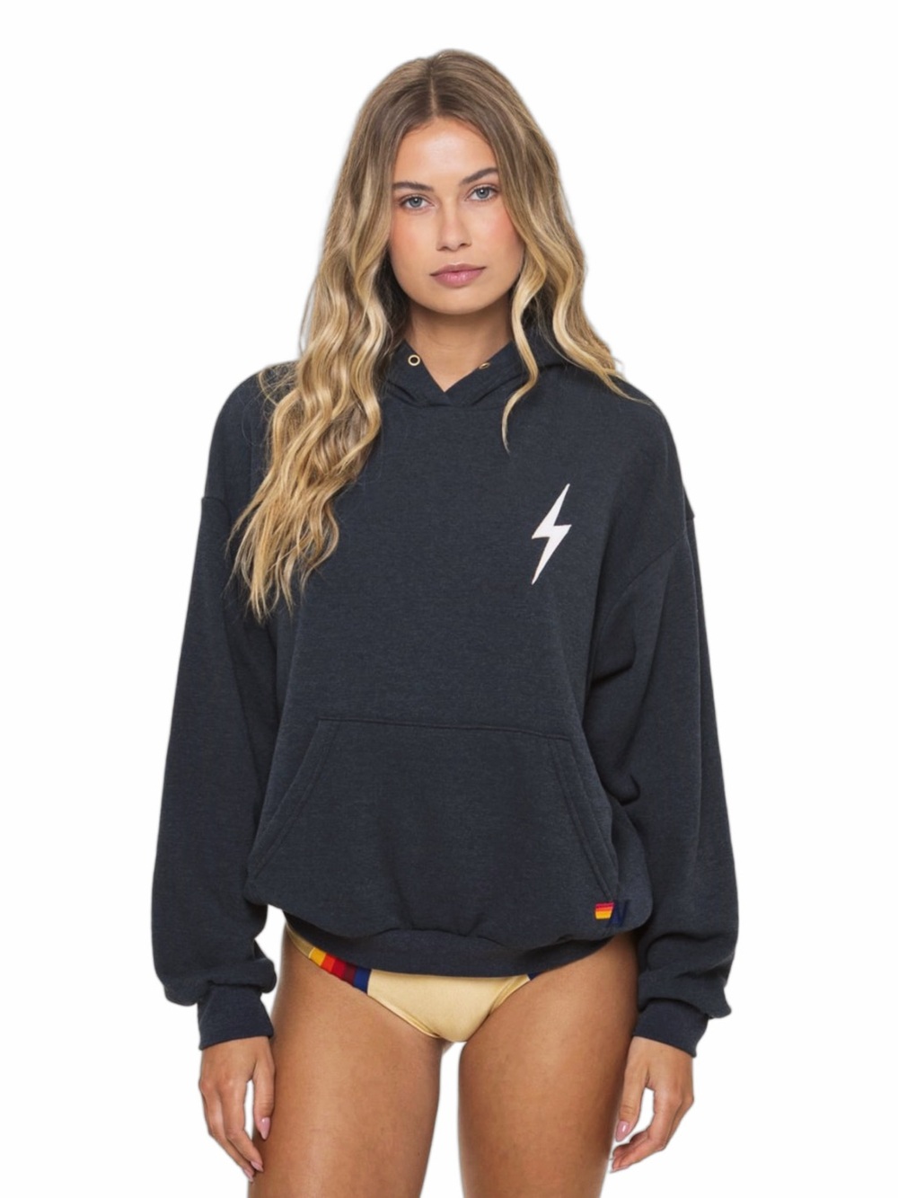 Aviator Nation Bolt Stitch Relaxed Pullover Hoodie Charcoal PTP: 26”